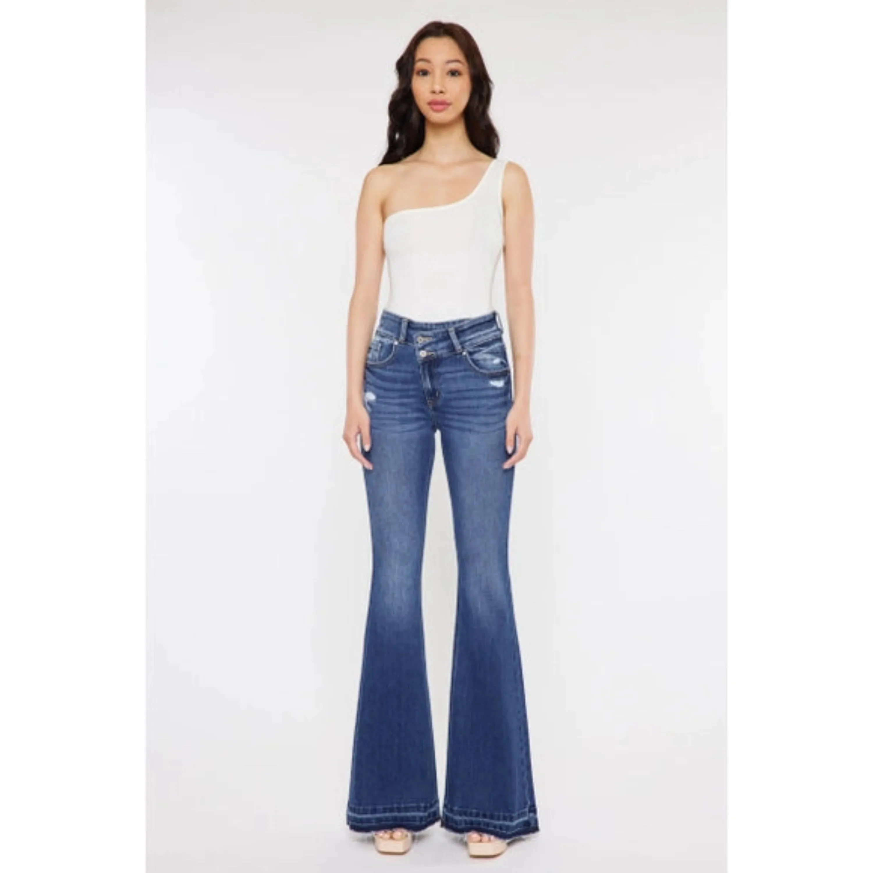 High Rise Cross Over Flare Jeans