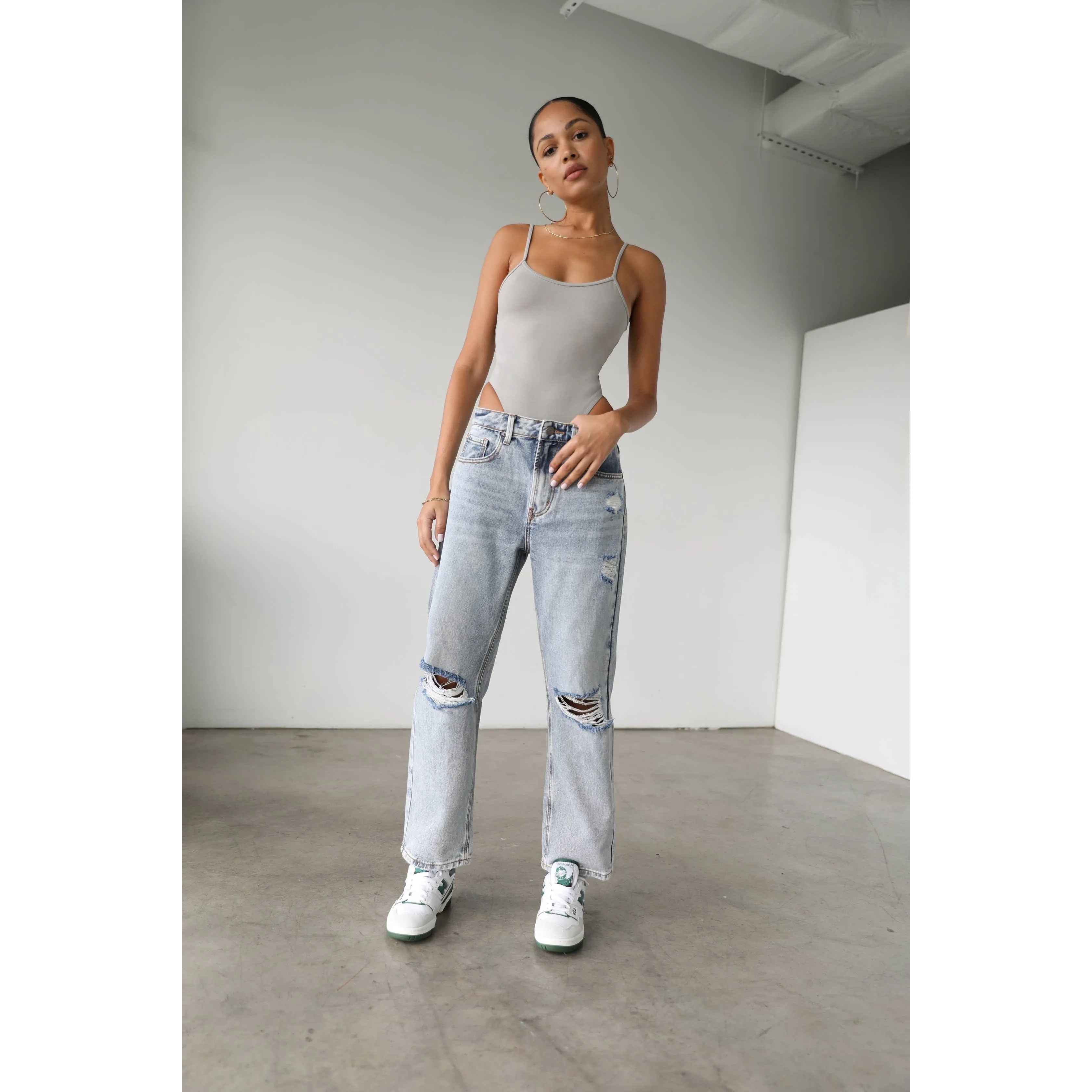 High Rise Straight Crop Denim Jeans - 7145