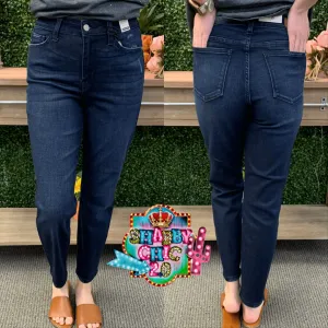 High Waist Boyfriend Fit Judy Blue Jeans - Dark Denim