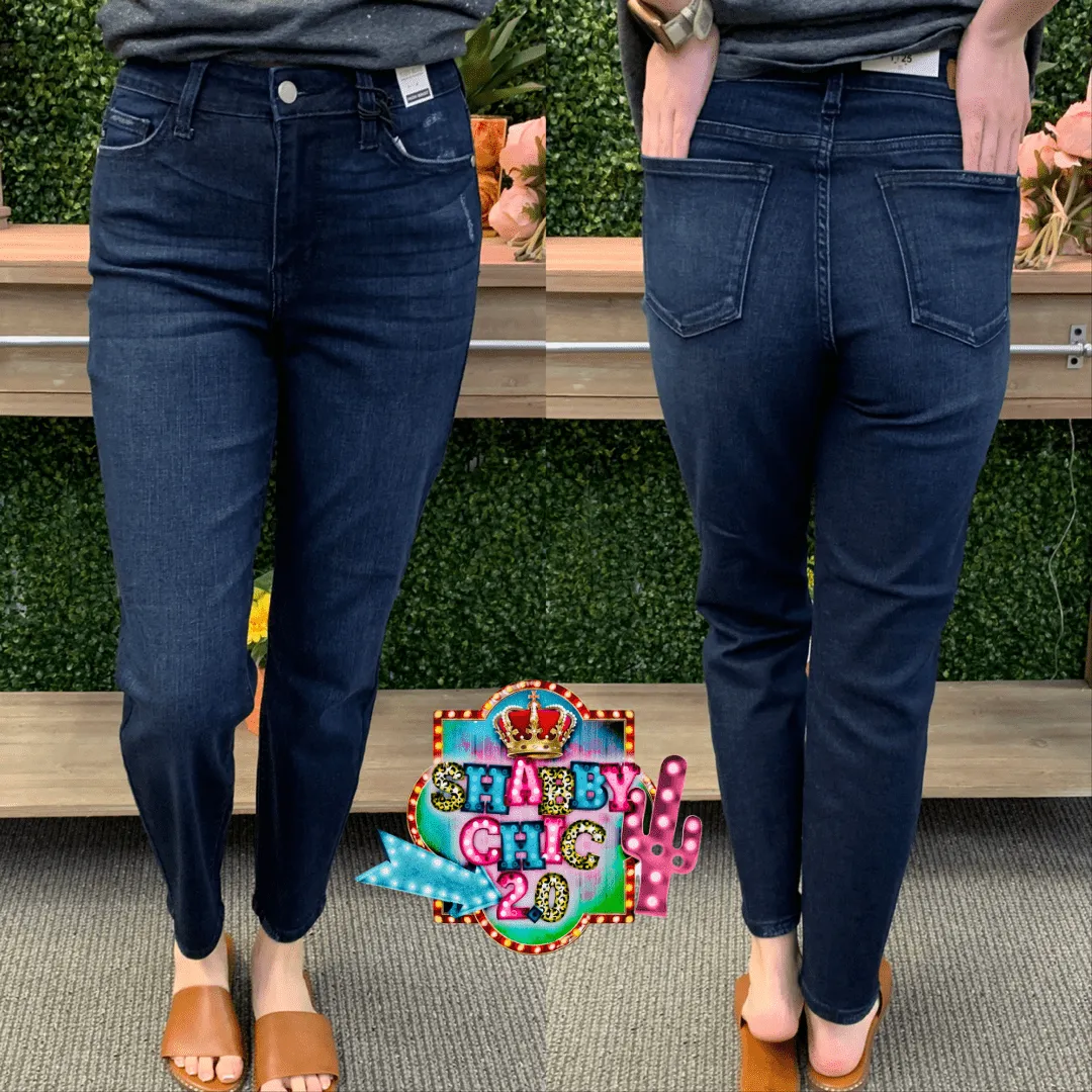 High Waist Boyfriend Fit Judy Blue Jeans - Dark Denim