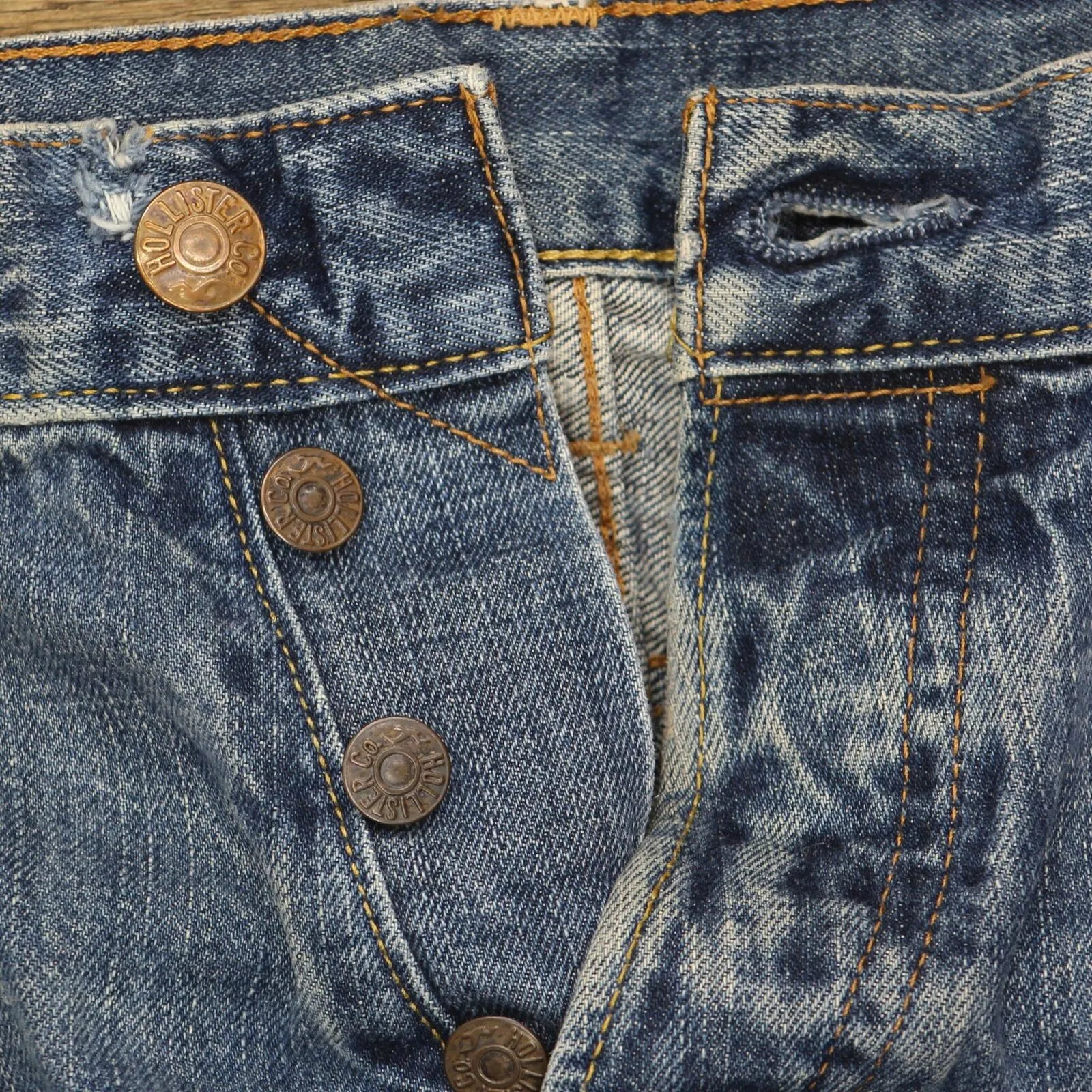 Hollister Mens Straight Leg Distressed Jeans 167046b6e27e60 Blue 34x32