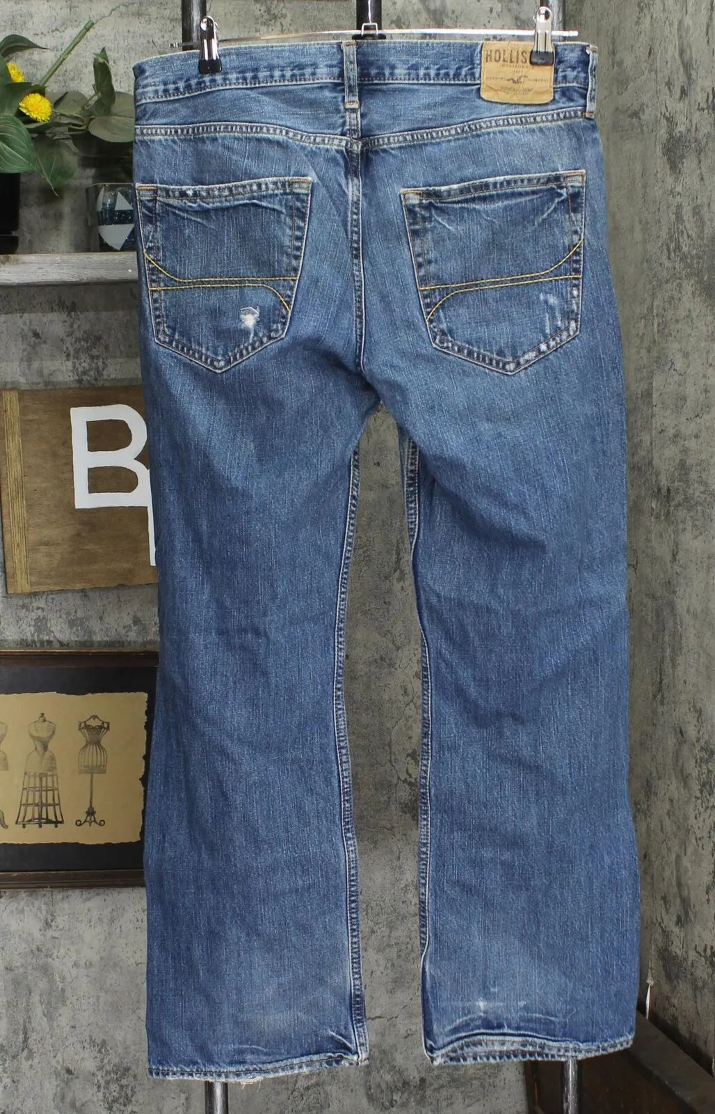 Hollister Mens Straight Leg Distressed Jeans 167046b6e27e60 Blue 34x32