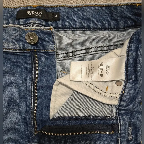 HUDSON Holly Straight Leg High Waist Cropped Side Slit Ankle Denim Jeans Size 30