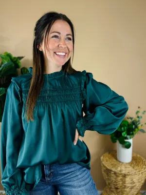 Hunter Green Molly Satin Blouse