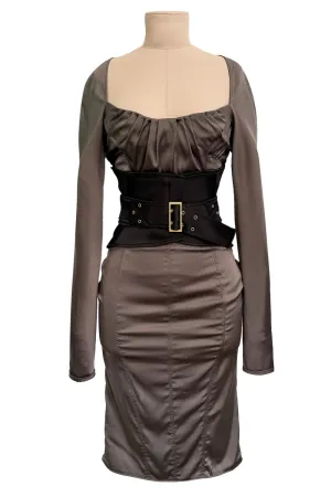 Important Fall 2003 Gucci by Tom Ford Runway Look 10 Stretch Silk Dress w Black Corset Waist Cincher Belt