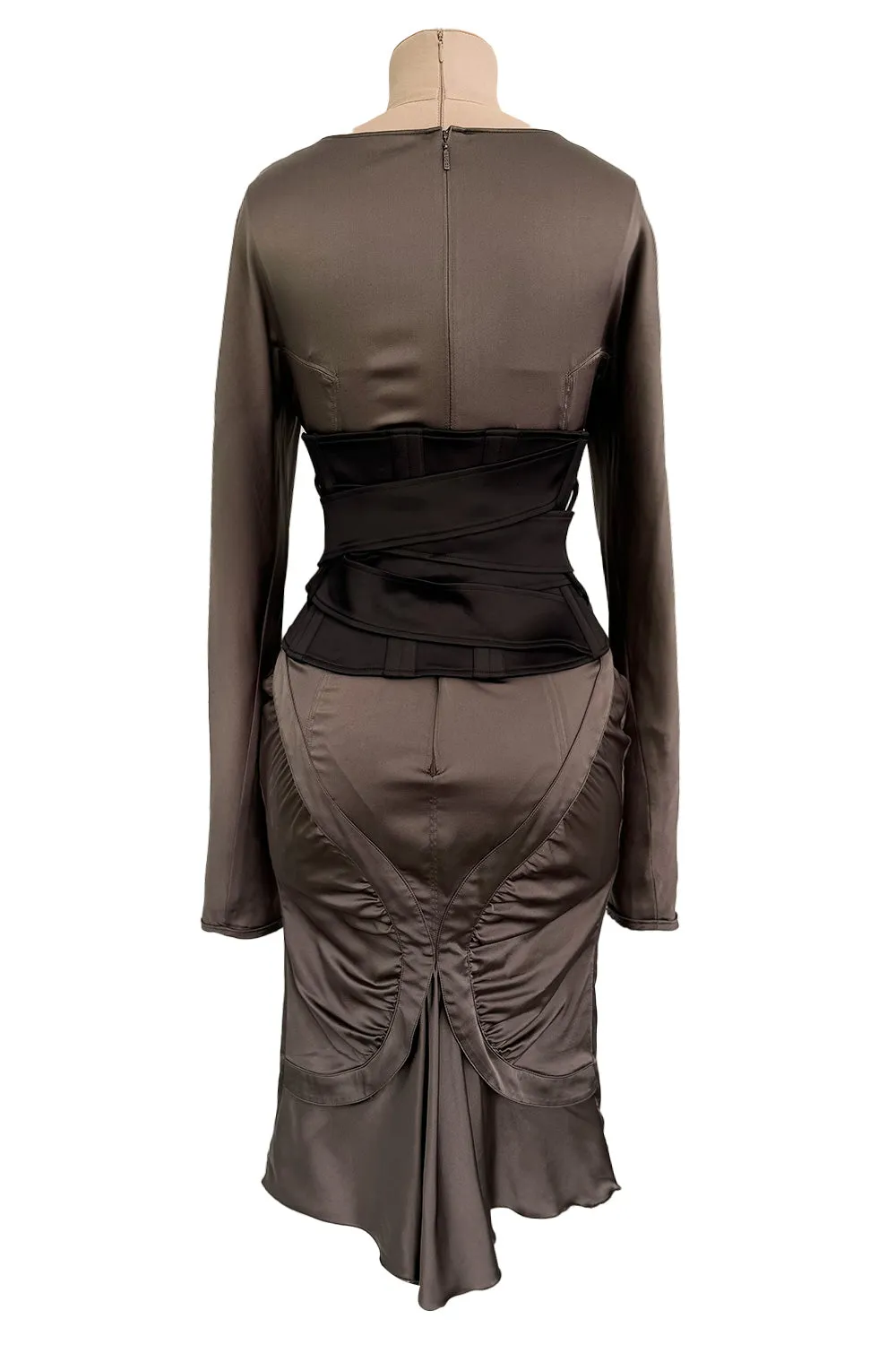 Important Fall 2003 Gucci by Tom Ford Runway Look 10 Stretch Silk Dress w Black Corset Waist Cincher Belt
