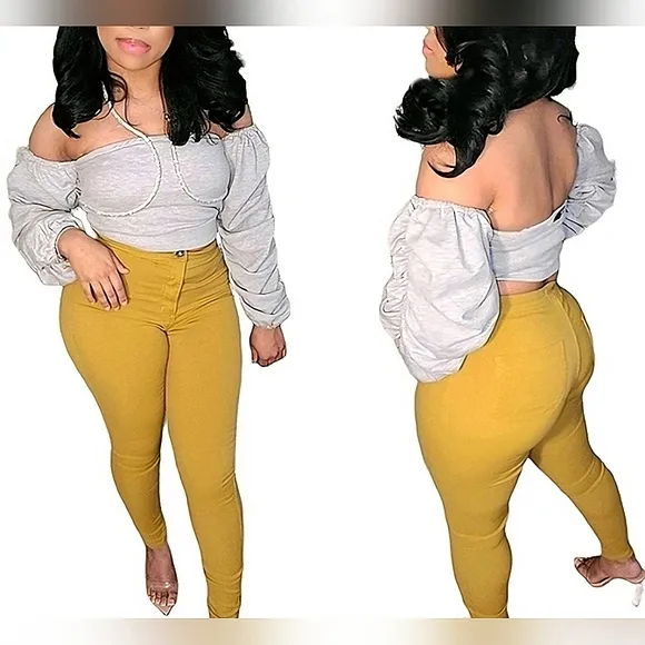 ☆JCJO Mustard Yellow High Waist Skinny Jeans☆
