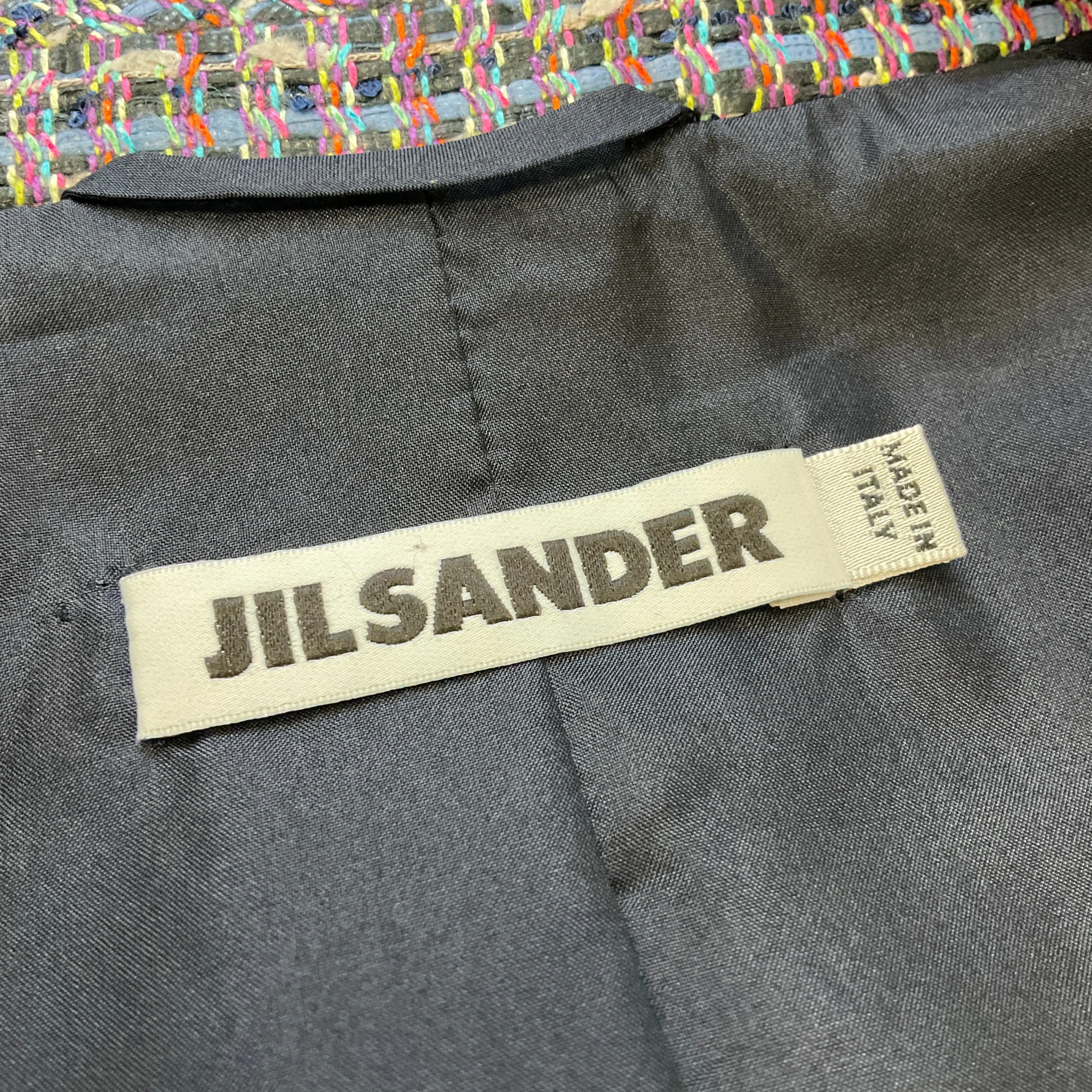 Jil Sander Blue Multi Double Breasted Tweed Coat