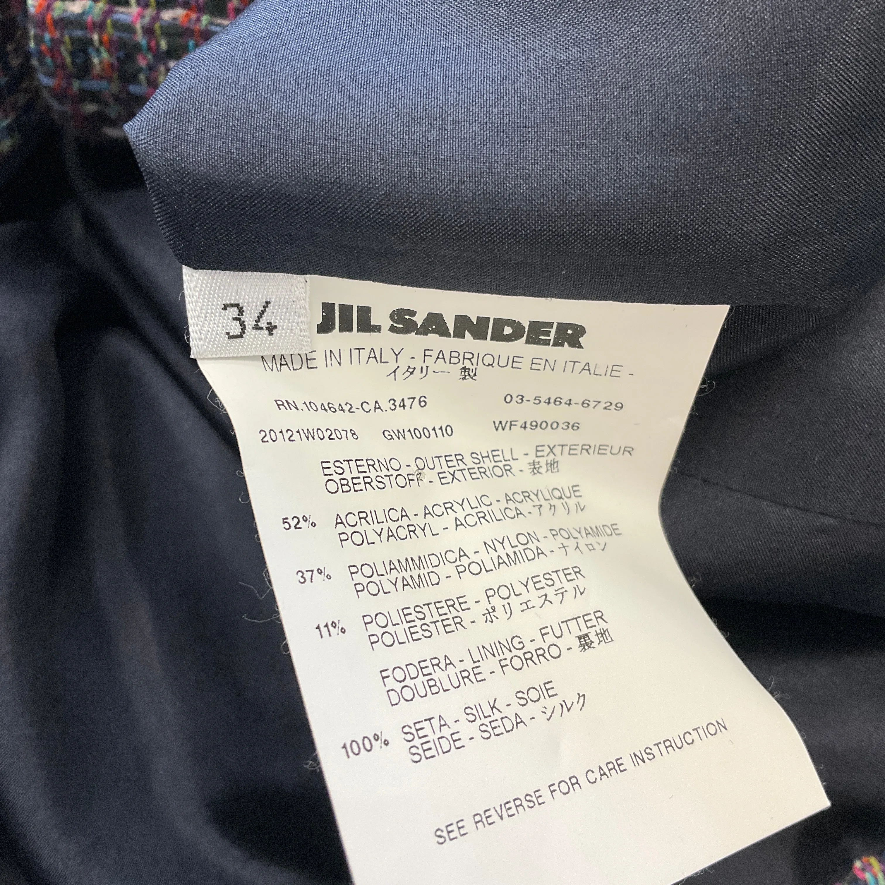 Jil Sander Blue Multi Double Breasted Tweed Coat
