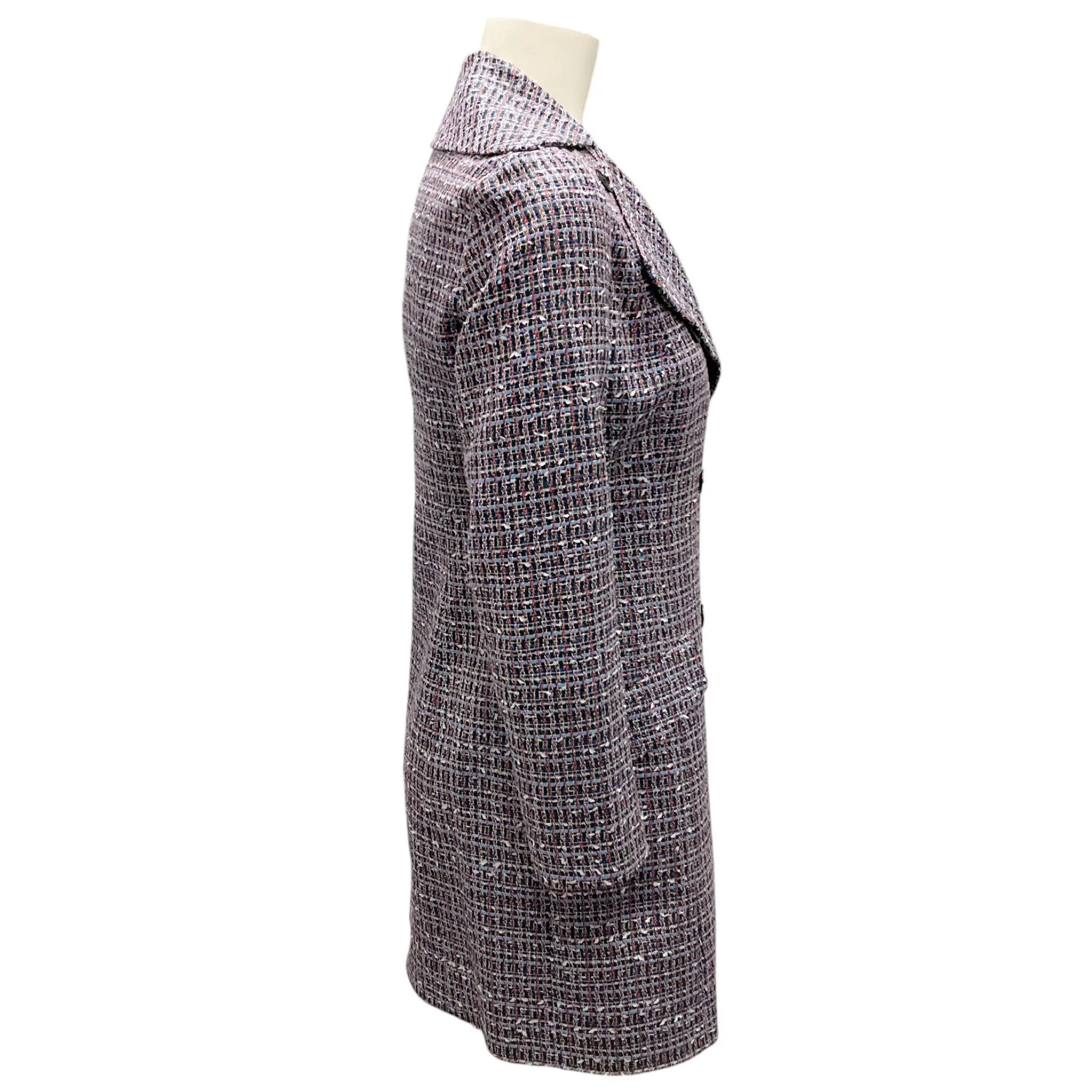 Jil Sander Blue Multi Double Breasted Tweed Coat