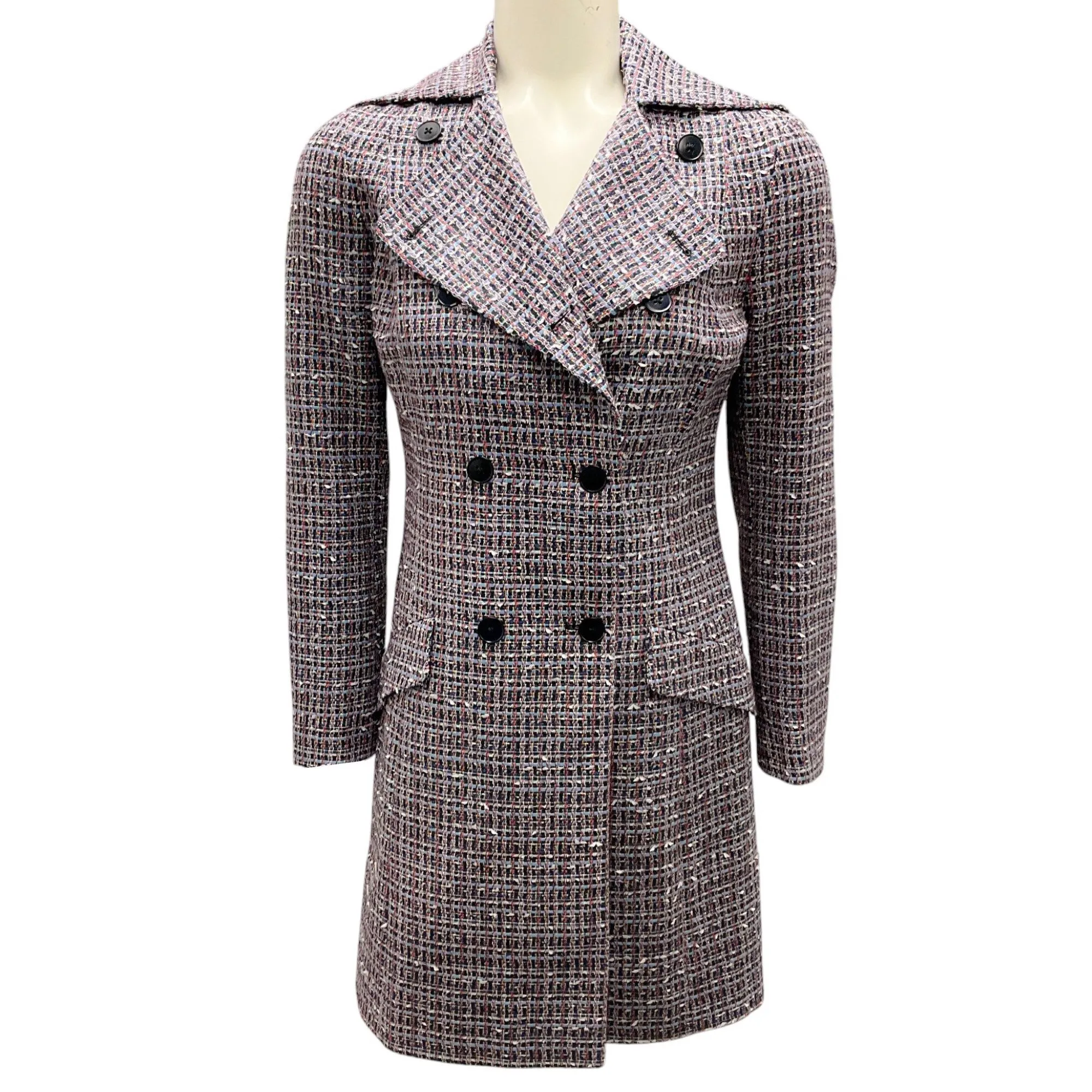 Jil Sander Blue Multi Double Breasted Tweed Coat