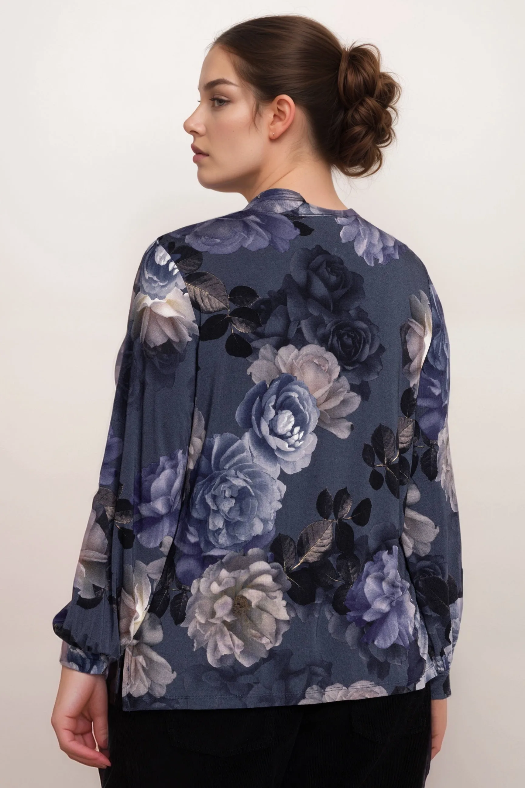 Johnny Was Grey Peony Puff Sleeve Mock Neck Top T16023-OX Plus Size