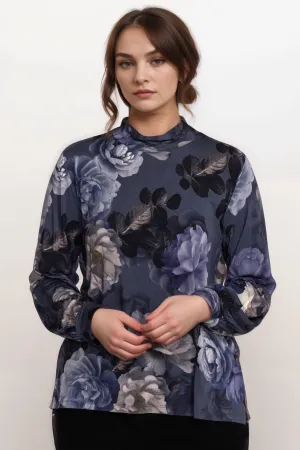Johnny Was Grey Peony Puff Sleeve Mock Neck Top T16023-OX Plus Size