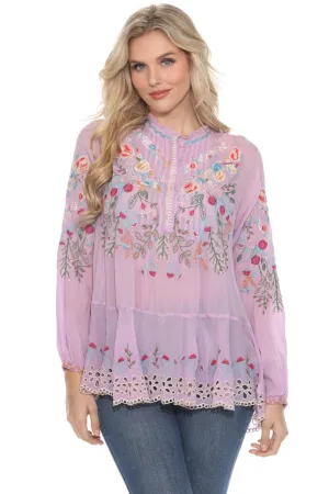 Johnny Was Light Purple Auroria Embroidered Blouse C11024