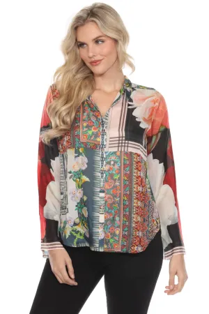 Johnny Was Silk Printed Button-Down Long Sleeve Shirt C99924