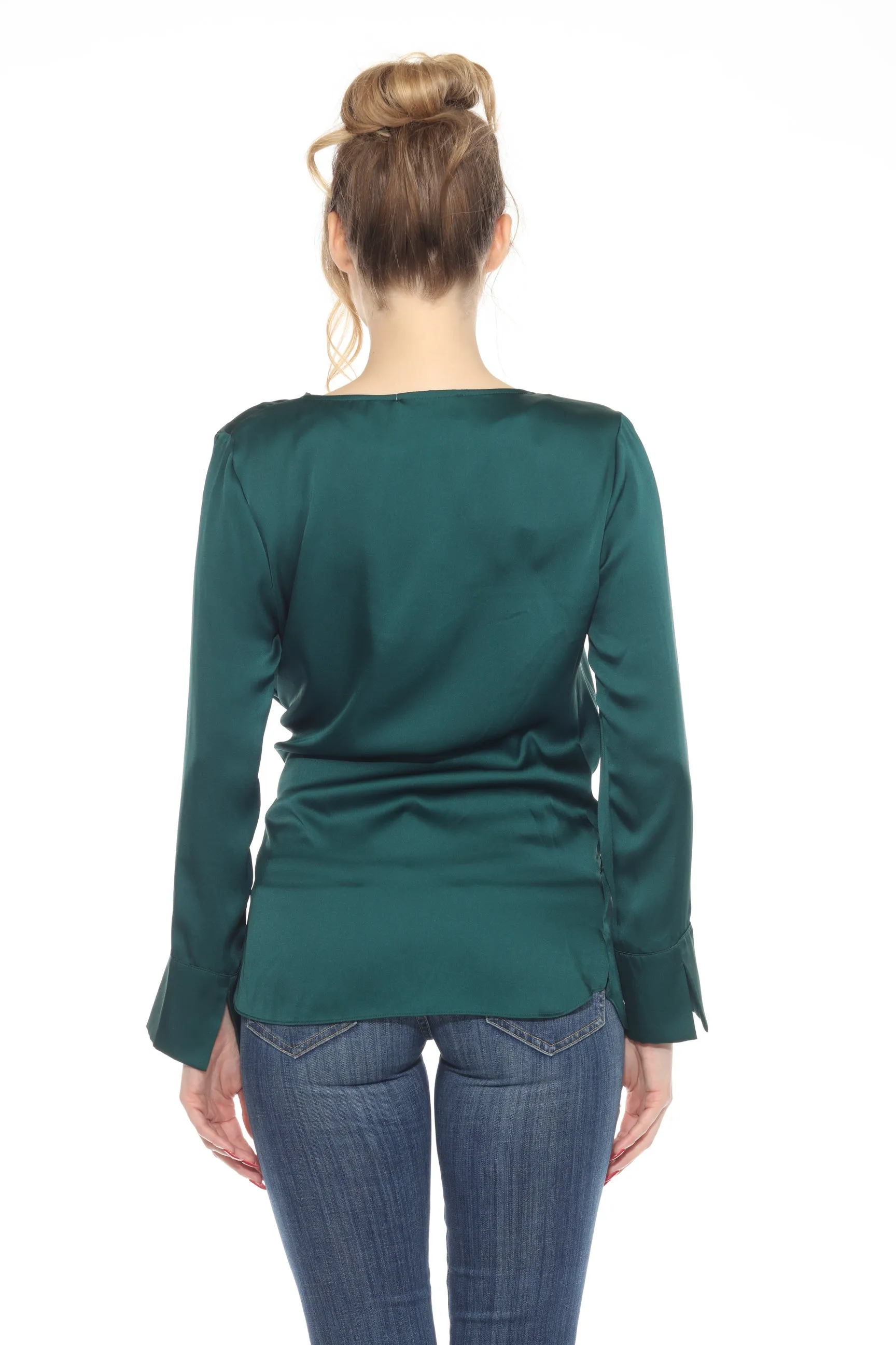 Joseph Ribkoff Absolute Green Side Knot Long Sleeve Satin Tunic Top 244165