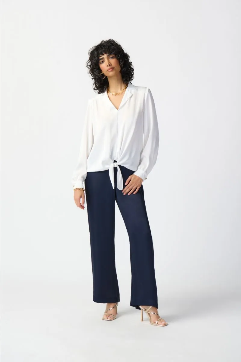 Joseph Ribkoff Tie-Front Long Puff Sleeve Satin Blouse 241214