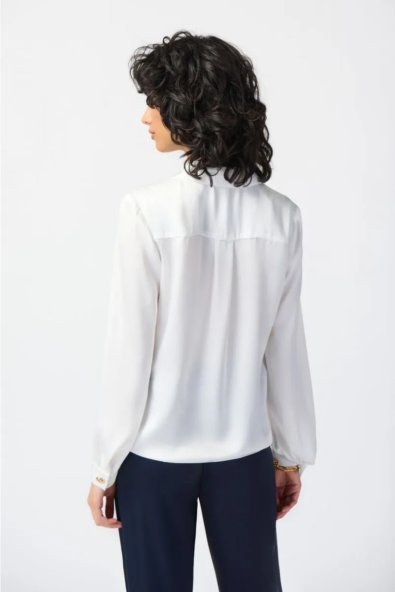 Joseph Ribkoff Tie-Front Long Puff Sleeve Satin Blouse 241214