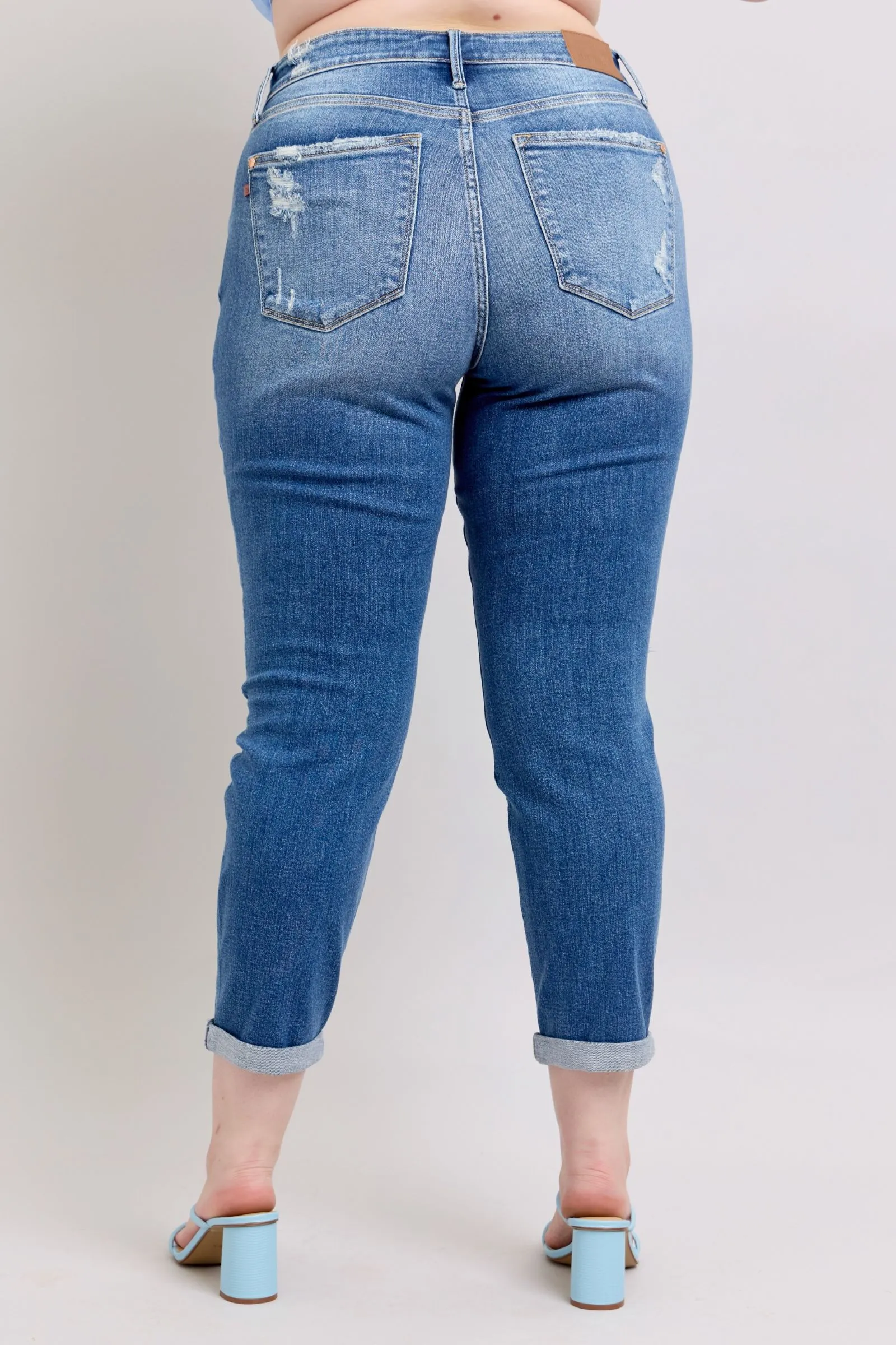 Judy Blue Button Fly Distressed Jeans with Pockets
