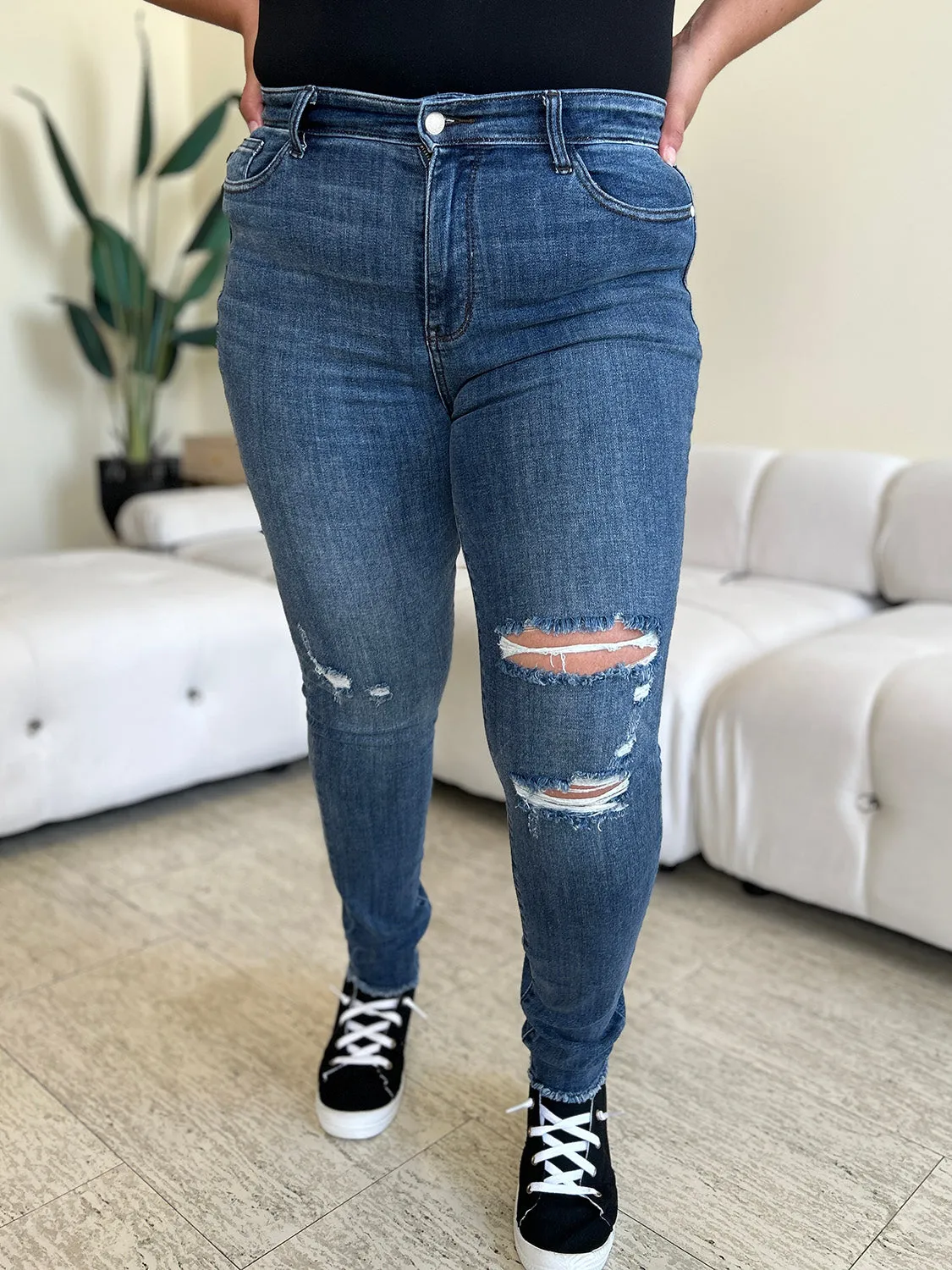 Judy Blue Full Size  High Waist Distressed Skinny Jeans ONLINE EXCLUSIVE