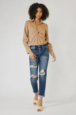 KanCan High Rise Button Down Girlfriend Jeans