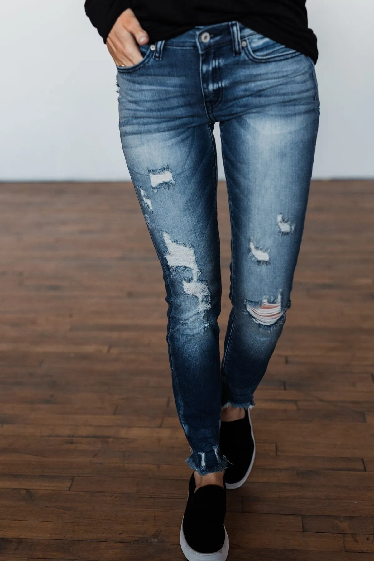KanCan Raw Hem Skinny Jeans- Wendy Wash