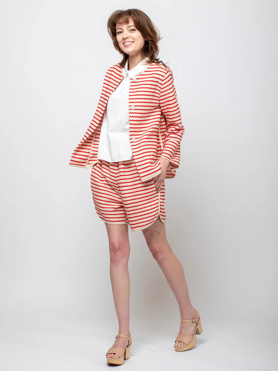 Knit Stripe Jacket - Poppy