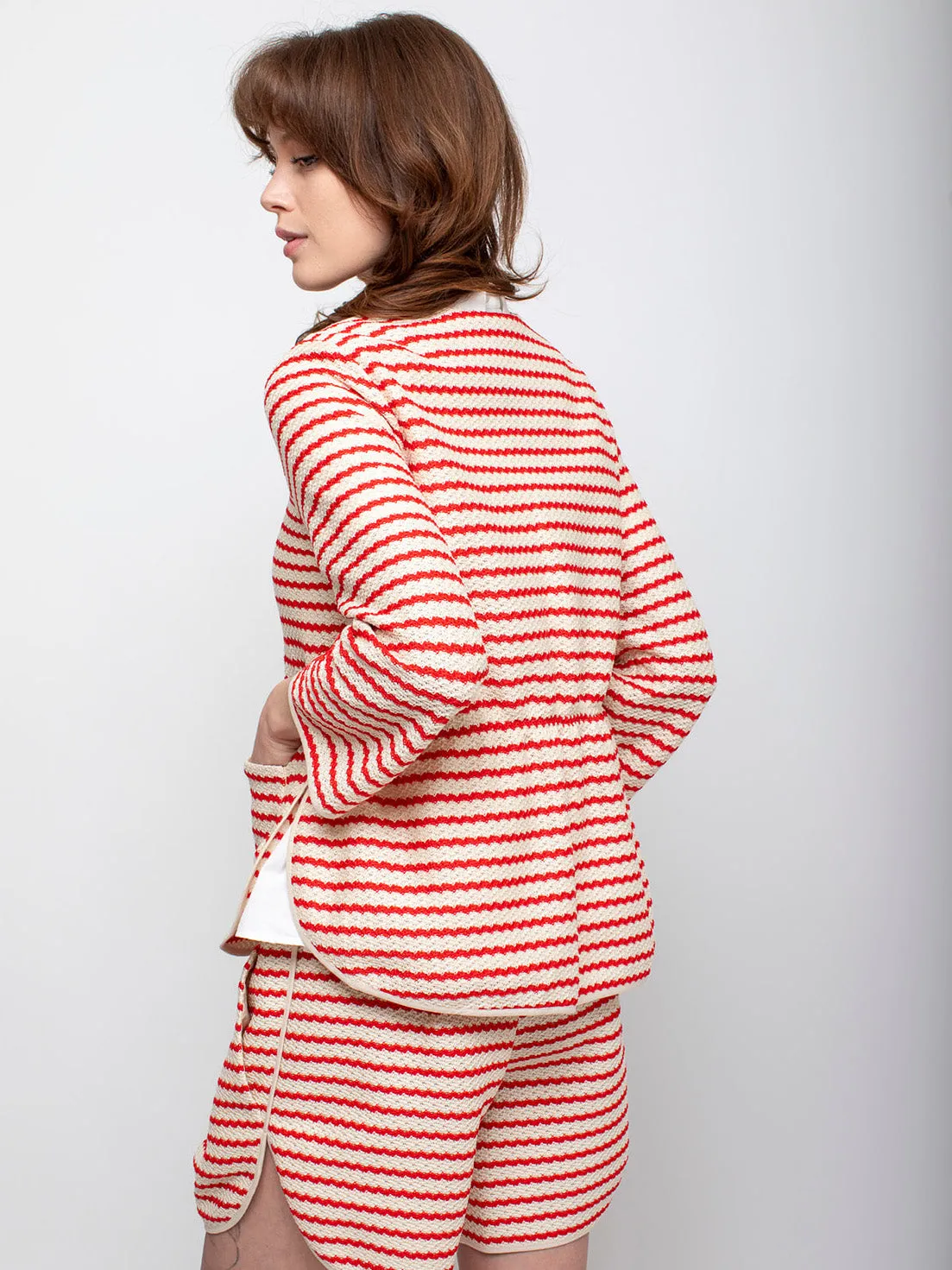 Knit Stripe Jacket - Poppy
