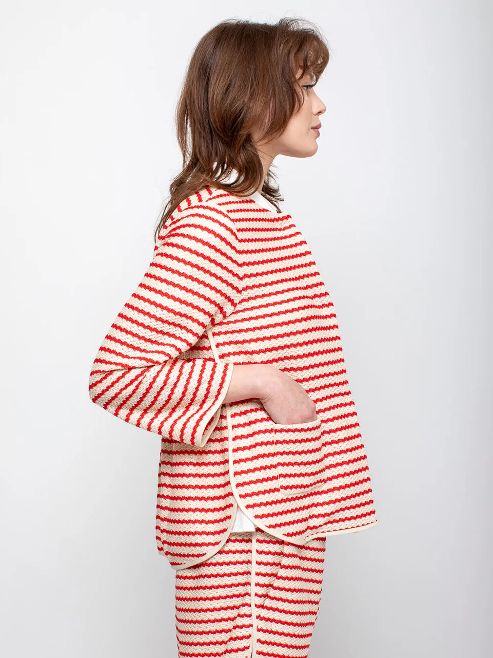 Knit Stripe Jacket - Poppy
