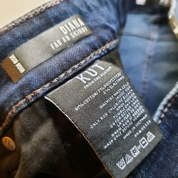 KUT From The Kloth Diana Fab Ab Skinny Jeans Size 24W High Rise Dark Wash