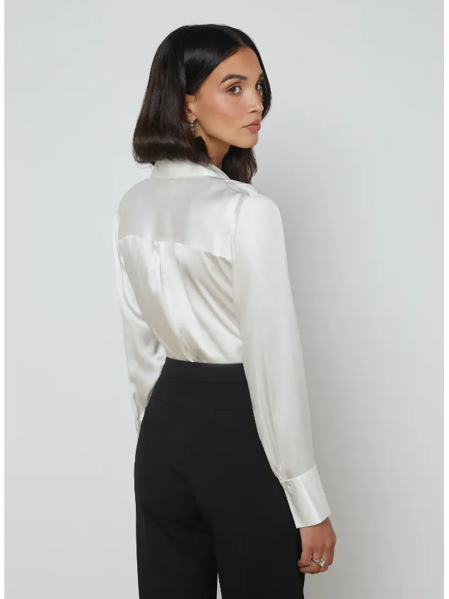 L'Agence Divya Silk Tux Shirt in White
