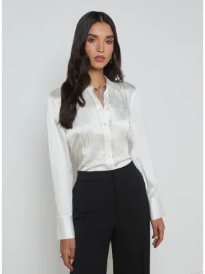 L'Agence Divya Silk Tux Shirt in White