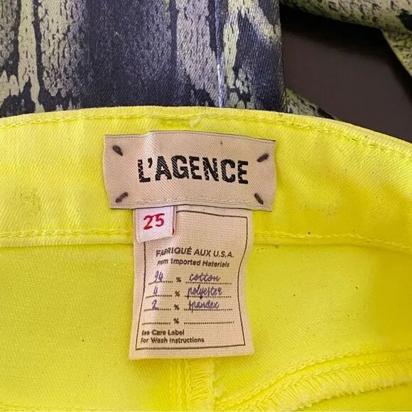 L’AGENCE Margot Citron Black Foil Snake Print Skinny Jeans Sz 25 NWOT