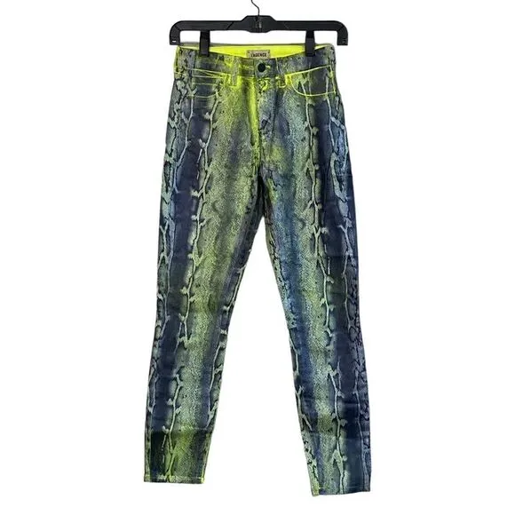 L’AGENCE Margot Citron Black Foil Snake Print Skinny Jeans Sz 25 NWOT