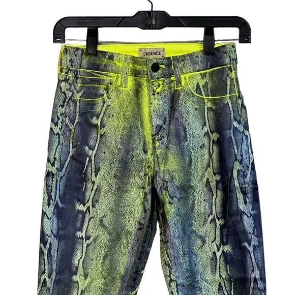 L’AGENCE Margot Citron Black Foil Snake Print Skinny Jeans Sz 25 NWOT