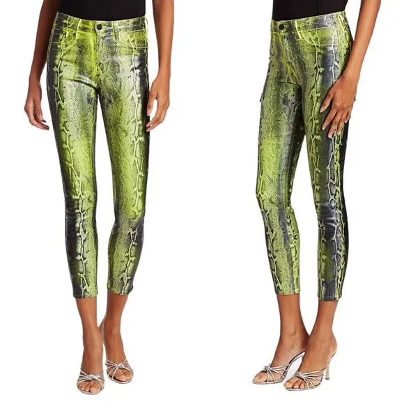 L’AGENCE Margot Citron Black Foil Snake Print Skinny Jeans Sz 25 NWOT