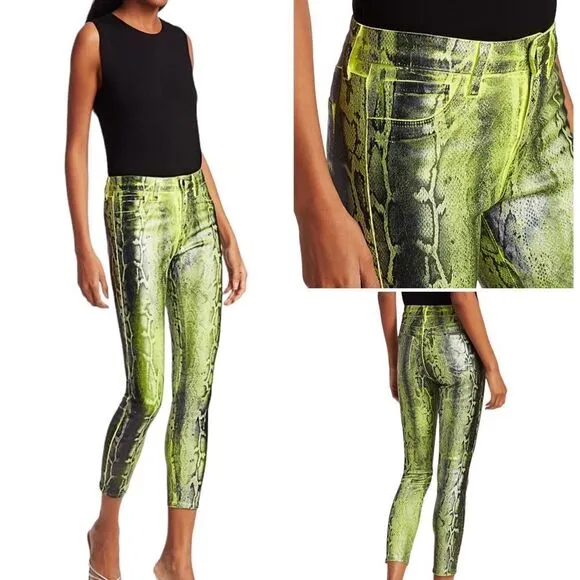 L’AGENCE Margot Citron Black Foil Snake Print Skinny Jeans Sz 25 NWOT