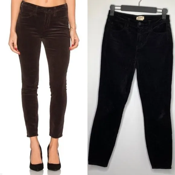 L’AGENCE Margot High Rise Corduroy Skinny Jeans in Lead Black