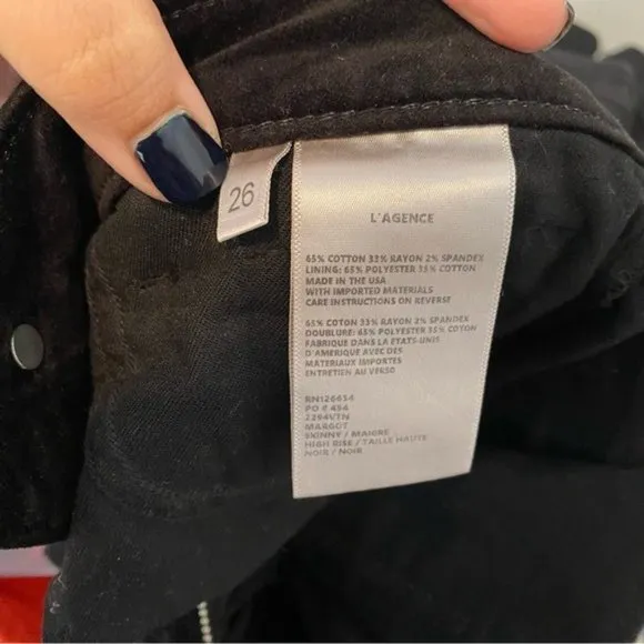L’AGENCE Margot High Rise Corduroy Skinny Jeans in Lead Black
