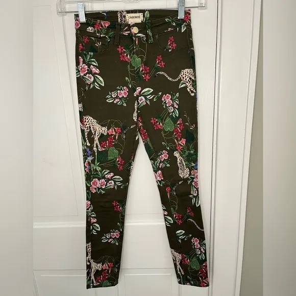 L'AGENCE Margot High-Rise Skinny Floral Leopard Jeans Size 23 Stretch Novelty