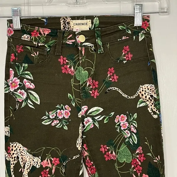 L'AGENCE Margot High-Rise Skinny Floral Leopard Jeans Size 23 Stretch Novelty