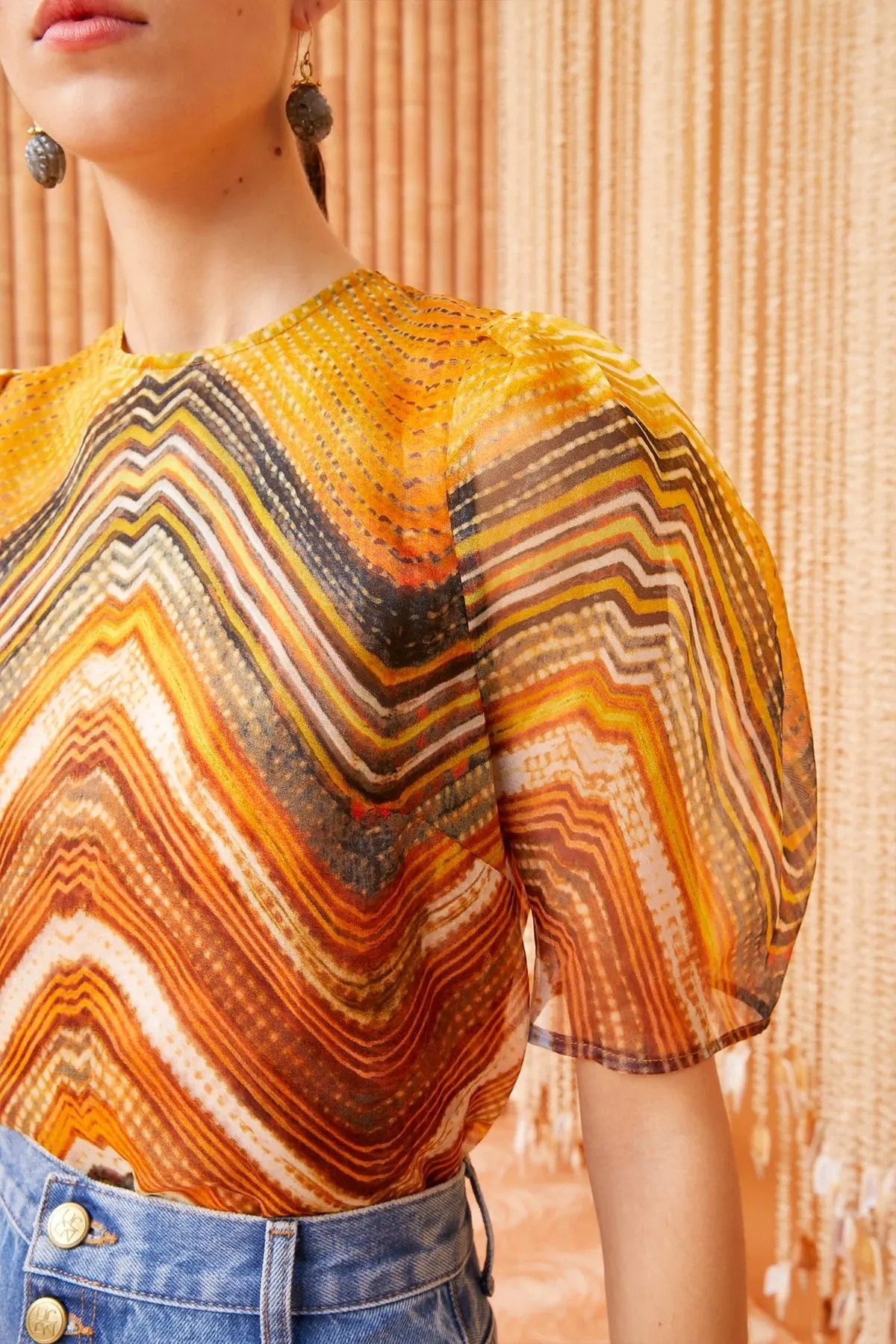 Lana Silk Chiffon Top in Golden Palm