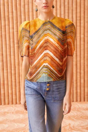 Lana Silk Chiffon Top in Golden Palm