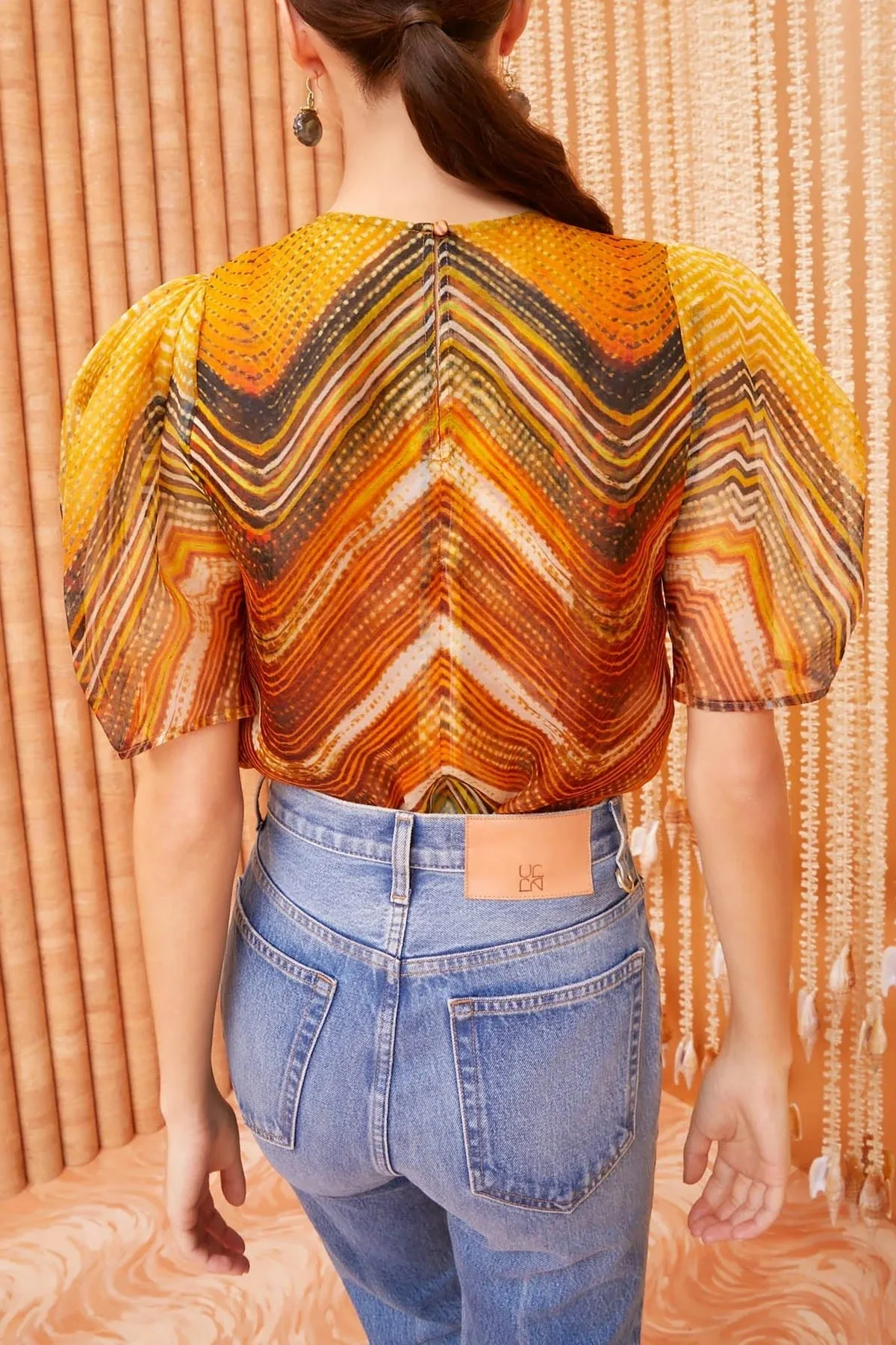 Lana Silk Chiffon Top in Golden Palm