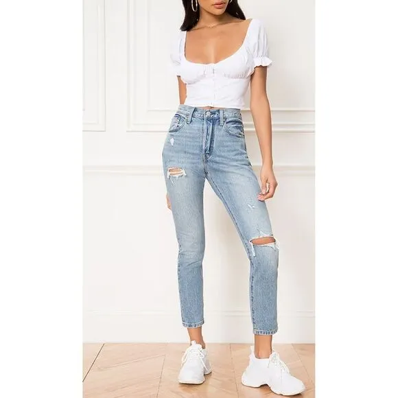 Levis 501 Skinny Jeans Womens 26x28 Medium Wash High Rise Distressed 295020034