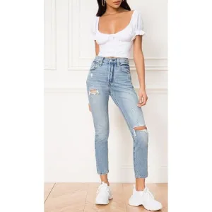 Levis 501 Skinny Jeans Womens 26x28 Medium Wash High Rise Distressed 295020034