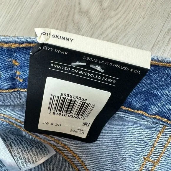 Levis 501 Skinny Jeans Womens 26x28 Medium Wash High Rise Distressed 295020034