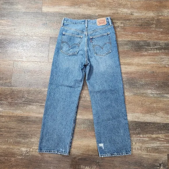 LEVI'S RIBCAGE STRAIGHT DISTRESSED JEANS SIZE 28
