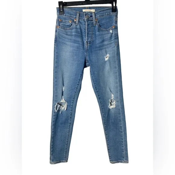 Levi's Wedgie Skinny High Rise Distressed Button Fly Jeans Womens 24