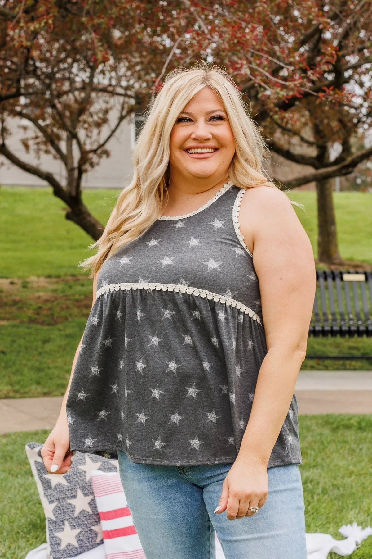 Liberty And Lace Babydoll Tank- Charcoal